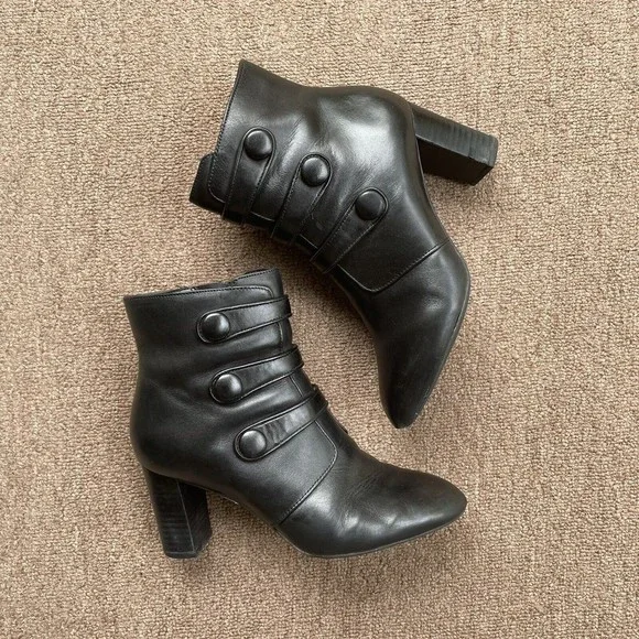 Clarks Shoes Clarks Black Leather Button Heeled Ankle Boots